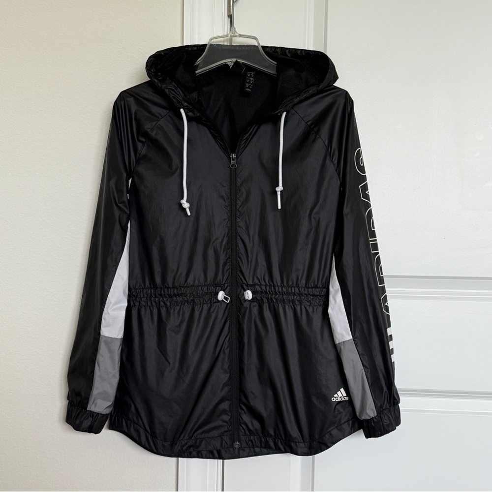Adidas Women’s Essential Linear Windbreaker Jacket with Adjustable Hood